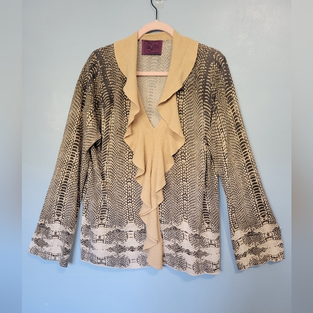 Chi by Falchi Silk Cashmere Blend Printed Sweater Top XL? see measurements